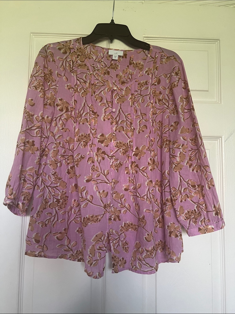 J. Jill Pink and Tan Floral Button-Front Blouse